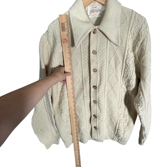 Vintage Jantzen Women's 100% Wool Cream Cable Knit Cardigan Sweater Fisherman  L - Picture 7 of 8